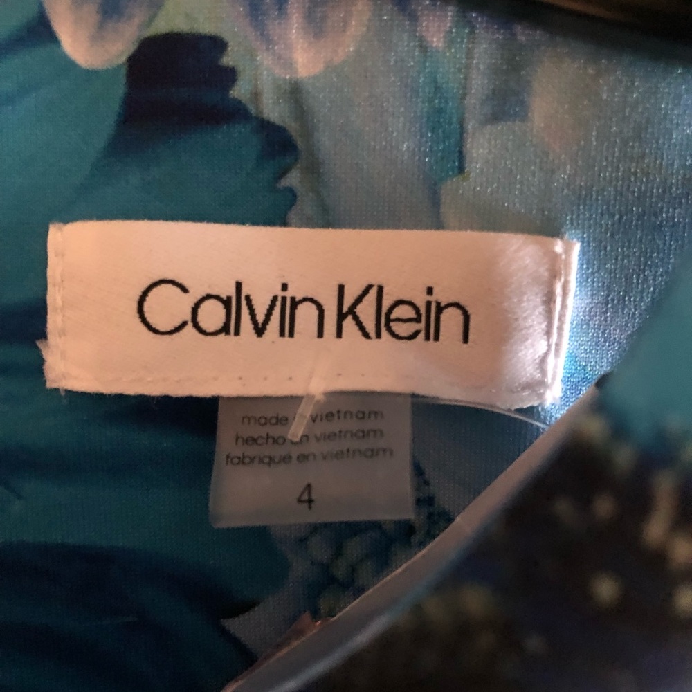 CLAVIN KLEIN dress size 4 blue flower sleeveless dress zipper closure. - Picture 11 of 12